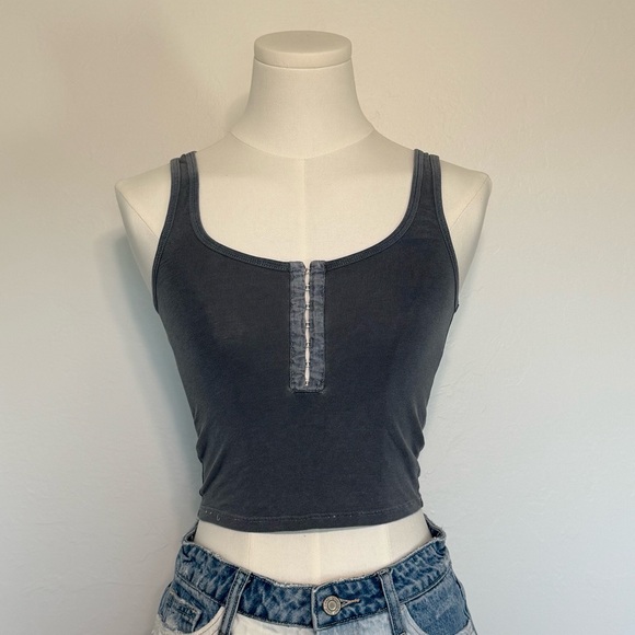 Aeropostale Tops - Aeropostale Hook-Front Cropped Tank Washed Charcoal Gray XS